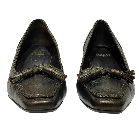 STUART WEITZMAN PEWTER KITTEN HEEL SQUARE TOE LOAFERS SZ 10 M EUC - Picture 7 of 12
